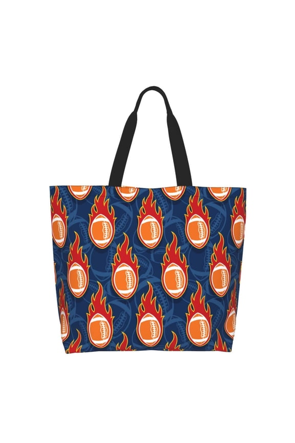 American Football and Fire Flames Tote Bag - Waterproof Lightweight Handbags Travel Shoulder Bag for Hiking Yoga Gym Swimming Travel Beach