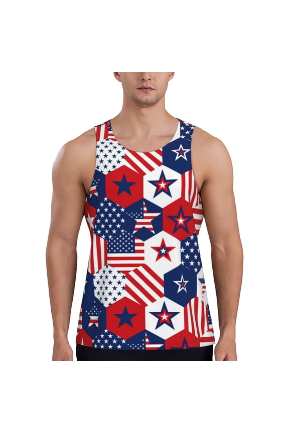 American Stars2 Pattern Sleeveless Gym Shirt Muscle Tee Breathable Workout Shirt Slim-Fit Tank Quick Dry Fit Muscle Tank Top Bodybuilding Sleeveless T Shirt-