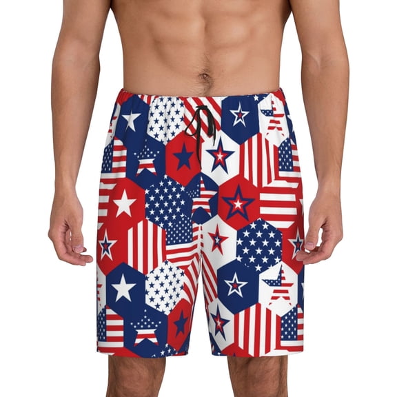 Rateoe American Stars2 Print Men's Lounge Shorts – Soft & Breathable Pajama Bottoms with Pockets, Elastic Waistband, Lightweight Sleepwear for Nightwear & Loungewear-3X-Large