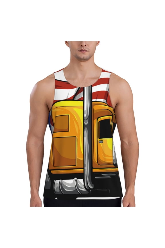 American Truck Pattern Sleeveless Gym Shirt Muscle Tee Breathable Workout Shirt Slim-Fit Tank Quick Dry Fit Muscle Tank Top Bodybuilding Sleeveless T Shirt-