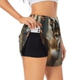 thumbnail image 1 of Rateoe American Wildlife Deer Forest Printed 2 in 1 Women's Workout Shorts for Athletic Gym Running Shorts with Phone Pockets-Small, 1 of 7