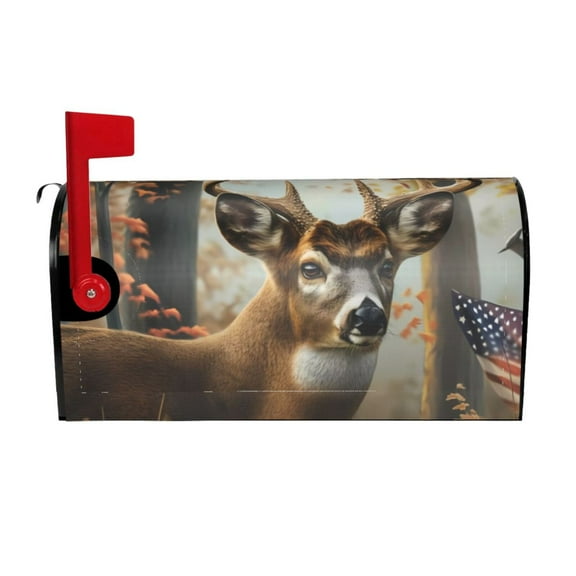 Rateoe American Wildlife Deer Forest Printed Mailbox Covers - Easy to Install Fall, Winter, Spring, Summer Mailbox Cover - Weather and UV-Resistant Mailbox Decor - Mailbox Magnetic Covers-21x18 in