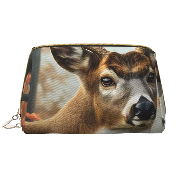 Rateoe American Wildlife Deer Forest for Travel Makeup Bag,Large Capacity Cosmetic Bags for Women,Waterproof Portable Pouch Open Flat Toiletry Bag Make up Organizer