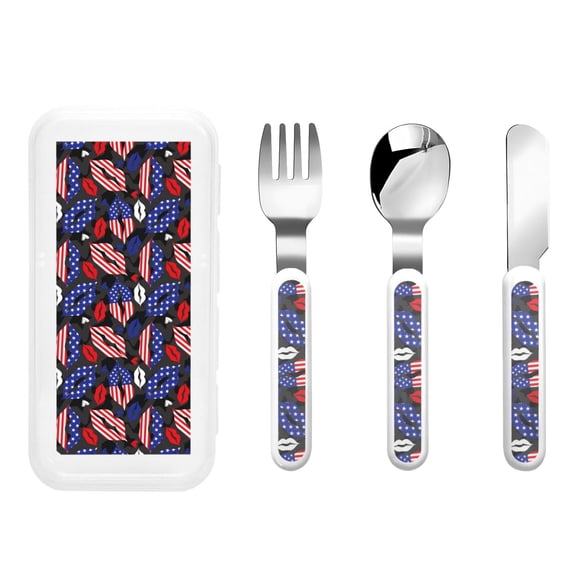 Rateoe American With Lips for Stainless Steel Kids Silverware Set - Child and Toddler Safe Flatware - Children's Knife, Fork And Spoon Set