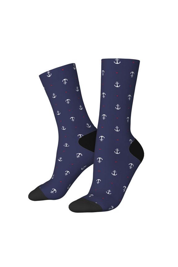 Anchor Heart Blue for Women Casual Calf Socks - Cute Crew Socks - Thin Soft Above Ankle Socks Size 5-11