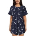 thumbnail image 1 of Rateoe Anchor Pattern Women's Short-Sleeved Pajama Set - 2 Piece Soft and Lightweight Sleepwear Set-Small, 1 of 7