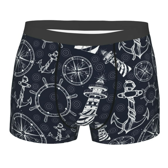 Rateoe Anchor and Lighthouse Mens Boxer Briefs Poly Spandex Performance Boxer Briefs Underwear Hem Boxer Briefs - XX-Large