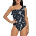 thumbnail image 1 of Rateoe Anchor and Lighthouse Pattern Women One Piece Swimsuits Tummy Control One Shoulder Bathing Suits Ruffle Swimwear-, 1 of 6