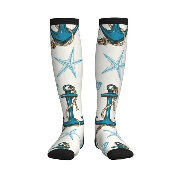 Rateoe Anchors And Shells Compression Socks for Women and Men 20-30mmHg-Circulation Support Socks Knee High Nurse Pregnant Running Medical and Travel Athletic