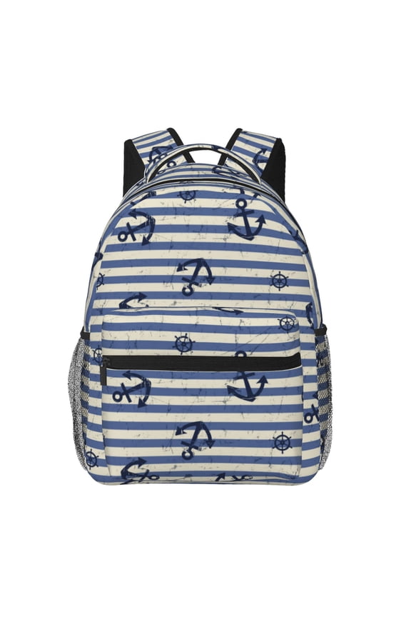 Anchors And Steering Wheel Pattern Casual Backpack for School, Work, Travel Adjustable Straps, Multiple Compartments Ergonomic Design, Fits Laptops and Tablets