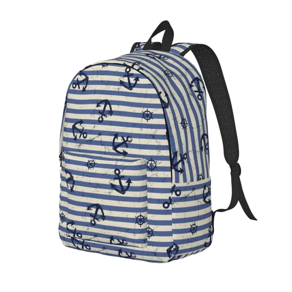 Rateoe Anchors And Steering Wheel Pattern Durable Canvas Backpack for Men & Women – Stylish & Lightweight – Adjustable Straps, Multiple Pockets – Fits 15-17 Inch LaptopsSmall