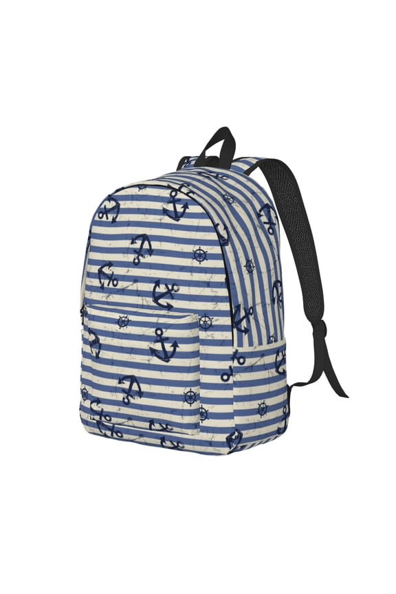 Anchors And Steering Wheel Pattern Durable Canvas Backpack for Men & Women – Stylish & Lightweight – Adjustable Straps, Multiple Pockets – Fits 15-17 Inch LaptopsMedium
