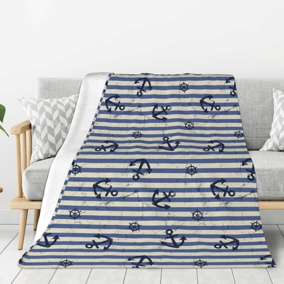 Rateoe Anchors And Steering Wheel Pattern Flannel Throw Blanket, Ultra-soft Blanket for Bed, Couch, Car, Hypoallergenic Anti-pilling blanket-50"x40"(Vertical)