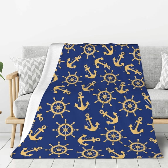 Rateoe Anchors and Nautical Pattern Flannel Throw Blanket, Ultra-soft Blanket for Bed, Couch, Car, Hypoallergenic Anti-pilling blanket-50"x40"(Vertical)