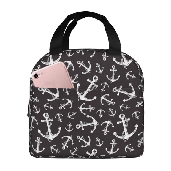 Rateoe Anchors Pattern Insulated Lunch Bag with Thick Aluminum Foil Lunch Tote Bag with Front Pocket for Men and Women, Ideal for Work, School, Picnics, and Travel