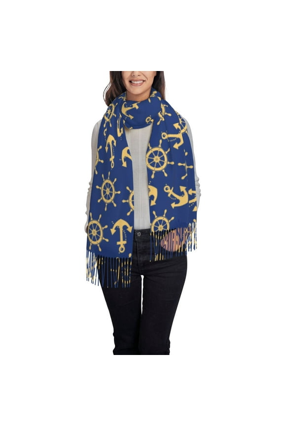 Anchors and Nautical Women's Traditional Scarf Wrap Tassel Shawl Fringes Neck Head Shawl Retro Scarf