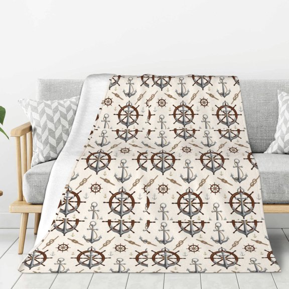 Rateoe Anchors with Rope Pattern Flannel Throw Blanket, Ultra-soft Blanket for Bed, Couch, Car, Hypoallergenic Anti-pilling blanket-40"x30"(Vertical)