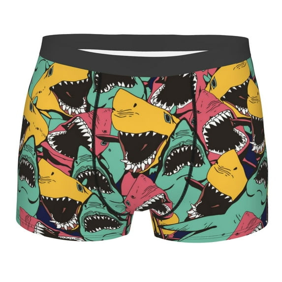 Rateoe Angry Shark Pattern Mens Boxer Briefs Poly Spandex Performance Boxer Briefs Underwear Hem Boxer Briefs - Small
