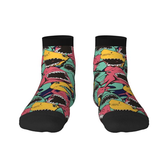 Rateoe Angry Shark Pattern Pattern Quarter Crew Socks,Toe Seamed Ankle Socks,Cotton Cushioned Breathable Athletic Crew Sports Socks