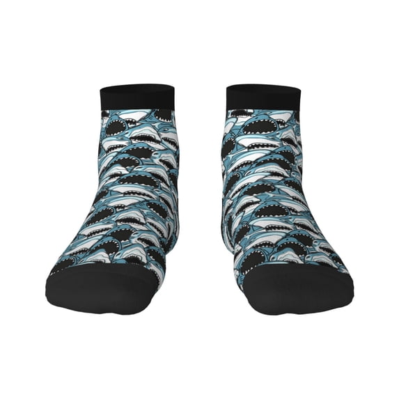 Rateoe Angry Shark Pattern Quarter Crew Socks,Toe Seamed Ankle Socks,Cotton Cushioned Breathable Athletic Crew Sports Socks