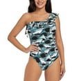 thumbnail image 1 of Rateoe Angry Shark Pattern Women One Piece Swimsuits Tummy Control One Shoulder Bathing Suits Ruffle Swimwear-XX-Large, 1 of 6