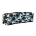 thumbnail image 1 of Rateoe Angry Shark Print Leather Pencil Case with Smooth Zipper, Compact Storage for Writing Tools & Art Supplies, 8.26" x 1.96" x 2.16", 1 of 7