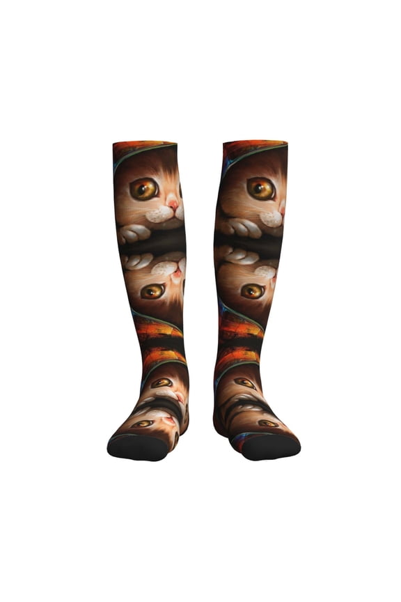 Animal Cat Compression Socks for Women and Men 20-30mmHg-Circulation Support Socks Knee High Nurse Pregnant Running Medical and Travel Athletic