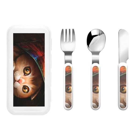 Rateoe Animal Cat for Stainless Steel Kids Silverware Set - Child and Toddler Safe Flatware - Children's Knife, Fork And Spoon Set