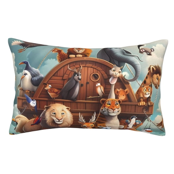 Rateoe Animal Filled Noahs Ark Pattern Decorative Pillow Case,Throw Pillow Covers,Plush Pillow Cover,Soft Pillow Case,Velvet Pillow Case-14"x20"