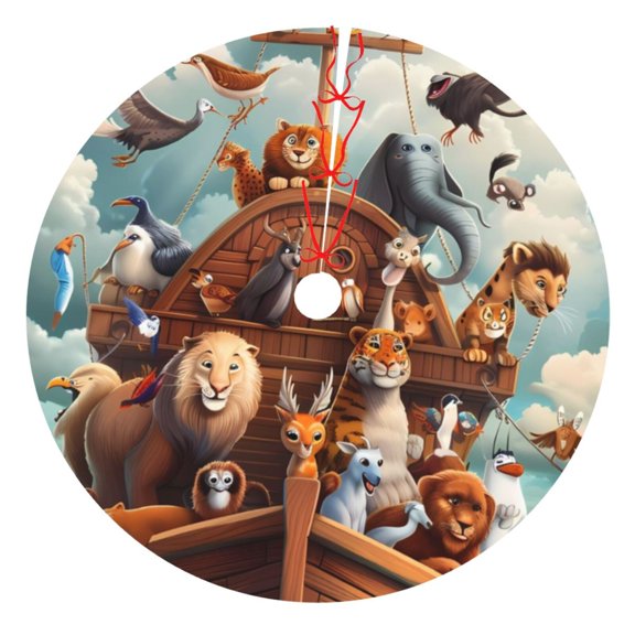 Rateoe Animal Filled Noahs Ark Print Christmas Tree Skirt 30" for Xmas Holiday New Year Party Circle Tree Mat Ornaments Decoration
