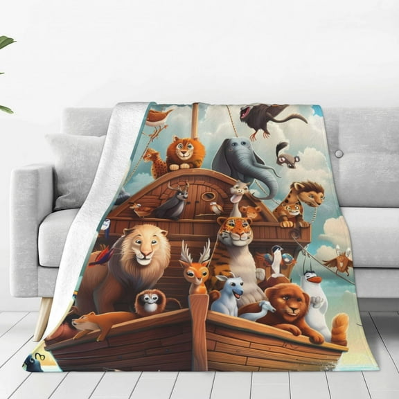 Rateoe Animal Filled Noahs Ark Print Fuzzy Fleece Throw Blanket Extra Large,Super Soft,Fluffy and Warm Blankets for Couch,Bed,All Season Use (40"x30")