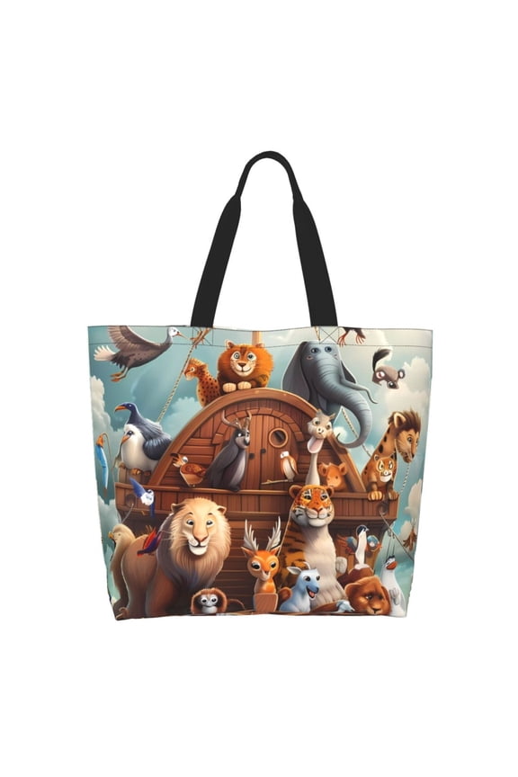 Animal Filled Noahs Ark Tote Bag - Waterproof Lightweight Handbags Travel Shoulder Bag for Hiking Yoga Gym Swimming Travel Beach