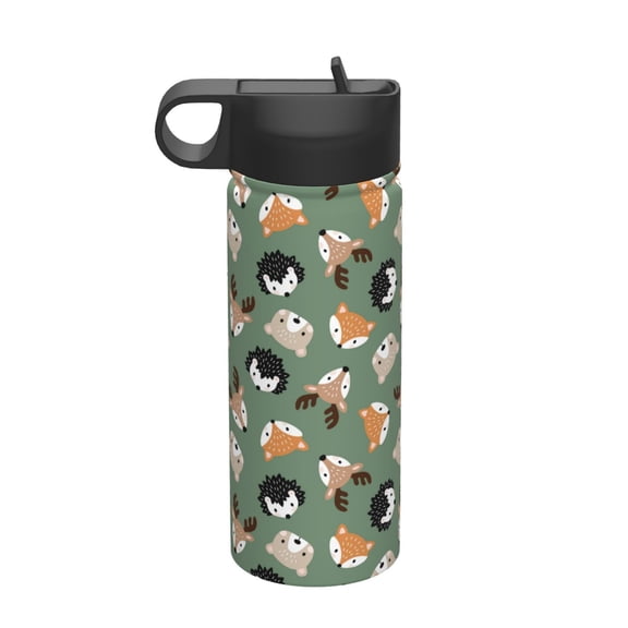 Rateoe Animal Heads Printed 18oz Sports Insulated Water Bottle, Double-Walled Stainless Steel Kettle with Leak-Proof Straw Lid, Portable & BPA-Free for Outdoor, Gym, Camping, and Travel