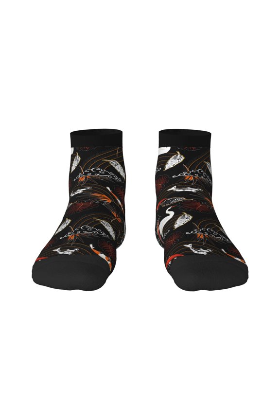 Animal Koi Fish Pattern Quarter Crew Socks,Toe Seamed Ankle Socks,Cotton Cushioned Breathable Athletic Crew Sports Socks