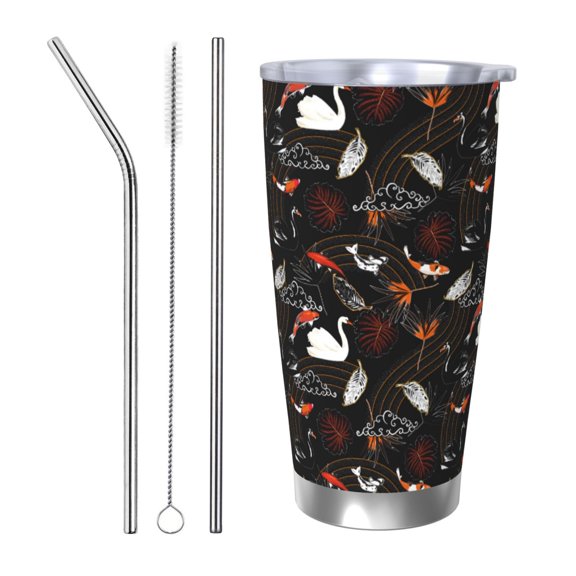 Rateoe Animal Koi Fish Printed Car Guy Gifts for Men Women Tumbler - 20oz/590ml Double Wall Vacuum Insulated Stainless Steel Travel Tumbler Cups with Lid & Straw-Straw Three-piece Set