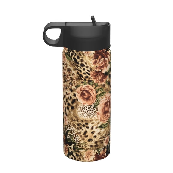 Rateoe Animal Leopard Printed 18oz Sports Insulated Water Bottle, Double-Walled Stainless Steel Kettle with Leak-Proof Straw Lid, Portable & BPA-Free for Outdoor, Gym, Camping, and Travel