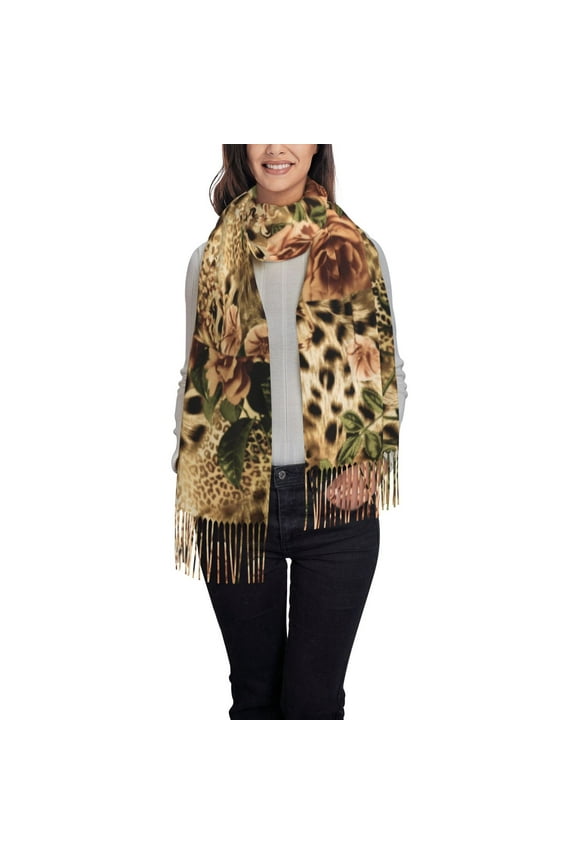 Animal Leopard Women's Traditional Scarf Wrap Tassel Shawl Fringes Neck Head Shawl Retro Scarf
