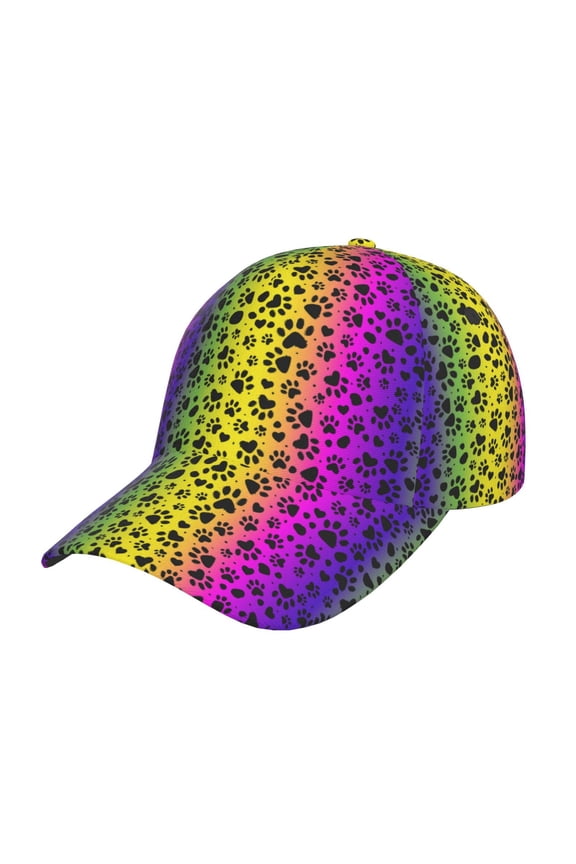 Animal Paw Rainbow Pattern Baseball Cap Outdoor Cap Mountain Dad Hat - Unstructured Soft Cotton Cap-Adjustable UV Protection Cap