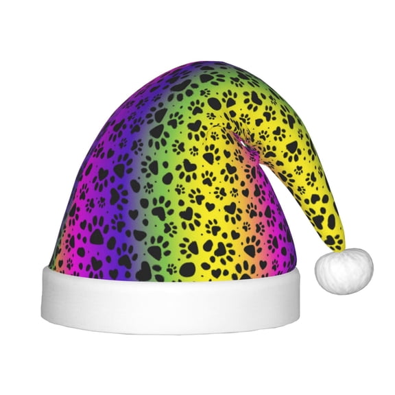 Rateoe Animal Paw Rainbow Santa Hat Confortable Christmas Hat for Christmas Party Favors Fit for Kids