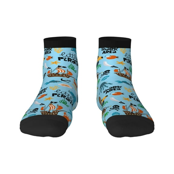 Rateoe Animal Pirate Pattern Quarter Crew Socks,Toe Seamed Ankle Socks,Cotton Cushioned Breathable Athletic Crew Sports Socks
