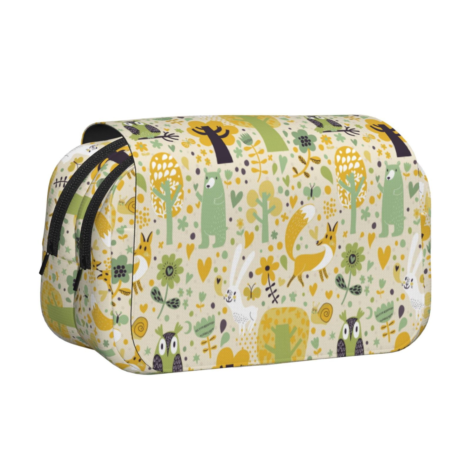 Rateoe Animal Tree Pattern Double Clamshell Pen Case, Storage Organizer with Two Zipper Compartments– Holds Up to 50 Pencils & Pens