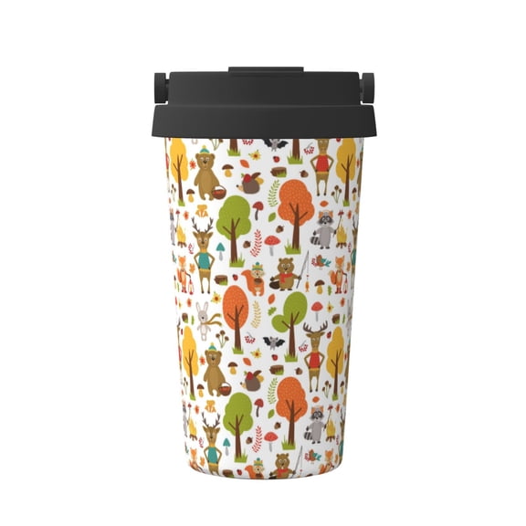 Rateoe Animals Forest Pattern Travel Coffee Mug Tumbler with Flip Lid | Reusable Insulated Stainless Steel Cold Brew Iced Coffee Cup Thermos
