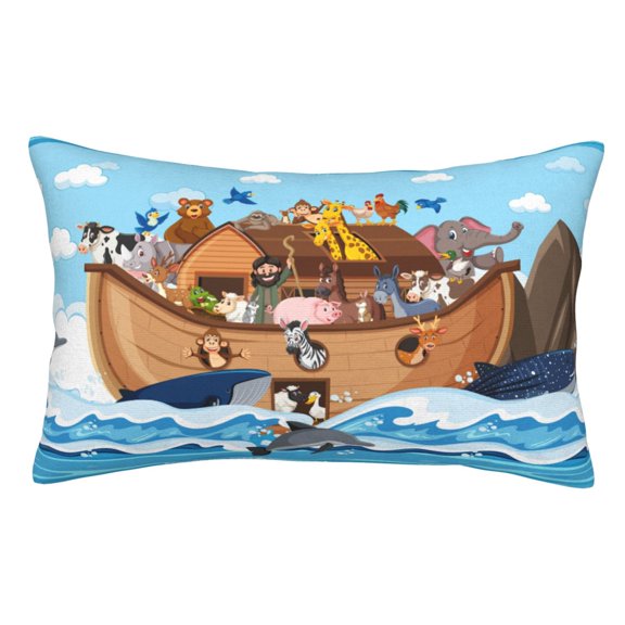 Rateoe Animals on Noah's Ark Floating Pattern Decorative Pillow Case,Throw Pillow Covers,Plush Pillow Cover,Soft Pillow Case,Velvet Pillow Case-14"x20"