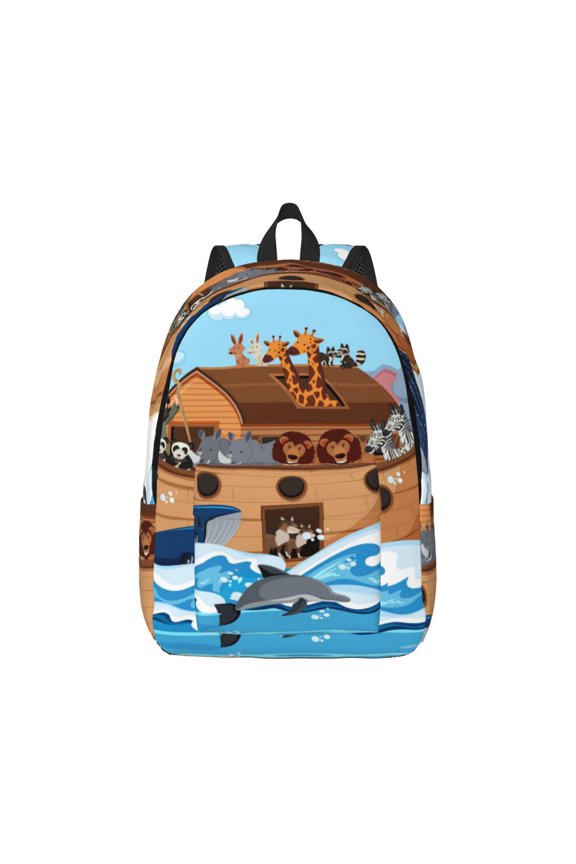 Animals on Noah's Ark Pattern Canvas College Laptop Backpack,Travel Daypack,Durable Rucksack Travel Notebook Bag School Backpack Book Bag for Men Women-Small