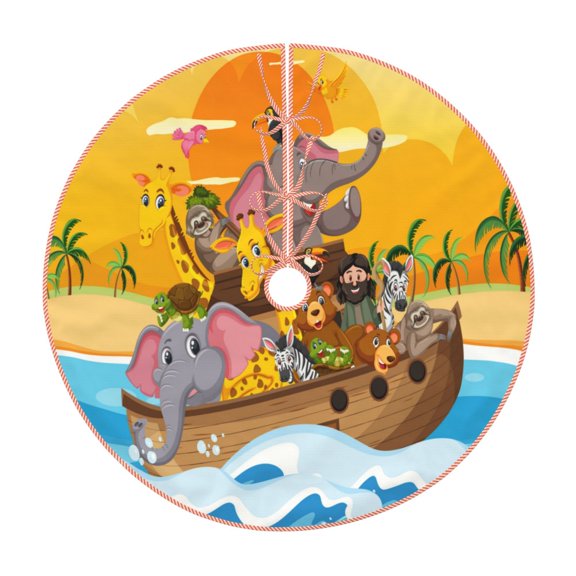 Rateoe Animals on Noah's Ark1 Pattern Christmas Tree Skirt with Ties , Christmas Tree Decorations, Farmhouse Christmas Decor Xmas Holiday Decorations-30"