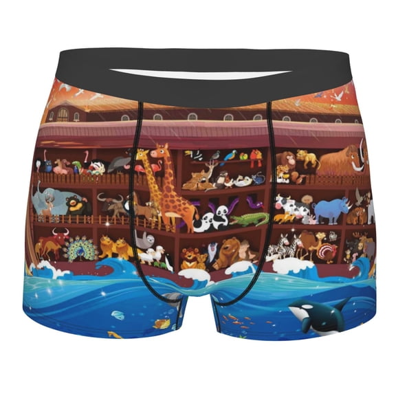 Rateoe Animals On Noah's Ark2 Mens Boxer Briefs Poly Spandex Performance Boxer Briefs Underwear Hem Boxer Briefs - Small