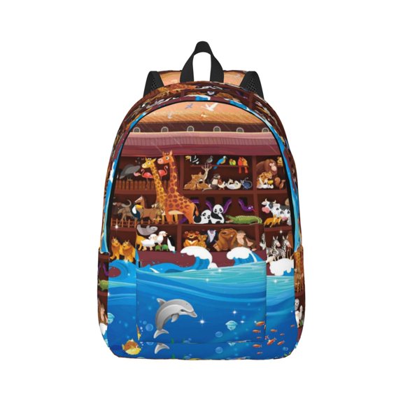 Rateoe Animals On Noah's Ark2 Pattern Canvas College Laptop Backpack,Travel Daypack,Durable Rucksack Travel Notebook Bag School Backpack Book Bag for Men Women-Medium