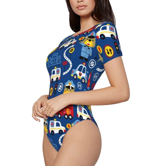 Rateoe Animals Rescue Team Printed Women Rash Guard Short Sleeve,Tummy control Swimsuit Surfing Swimsuit Bathing Suit Short-sleeved Onesie UPF 50+