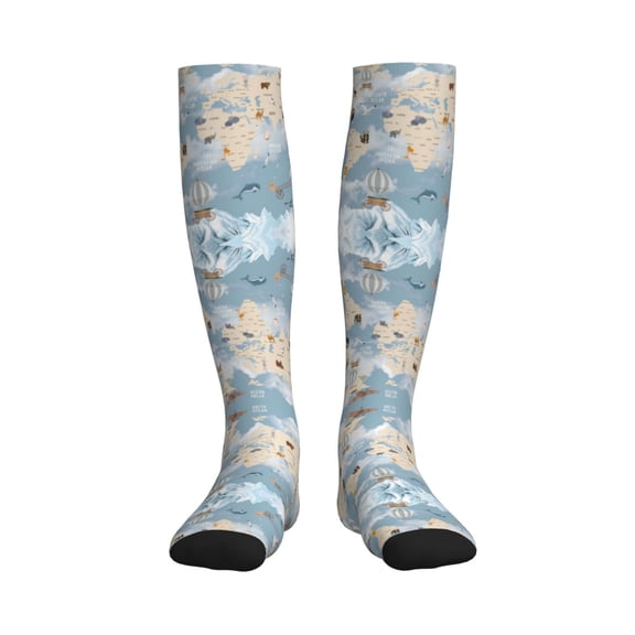 Rateoe Animals Travel World Map Compression Socks for Women and Men 20-30mmHg-Circulation Support Socks Knee High Nurse Pregnant Running Medical and Travel Athletic
