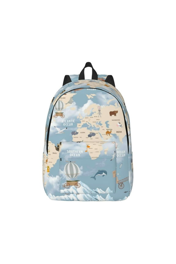 Animals Travel World Map Pattern Canvas College Laptop Backpack,Travel Daypack,Durable Rucksack Travel Notebook Bag School Backpack Book Bag for Men Women-Small
